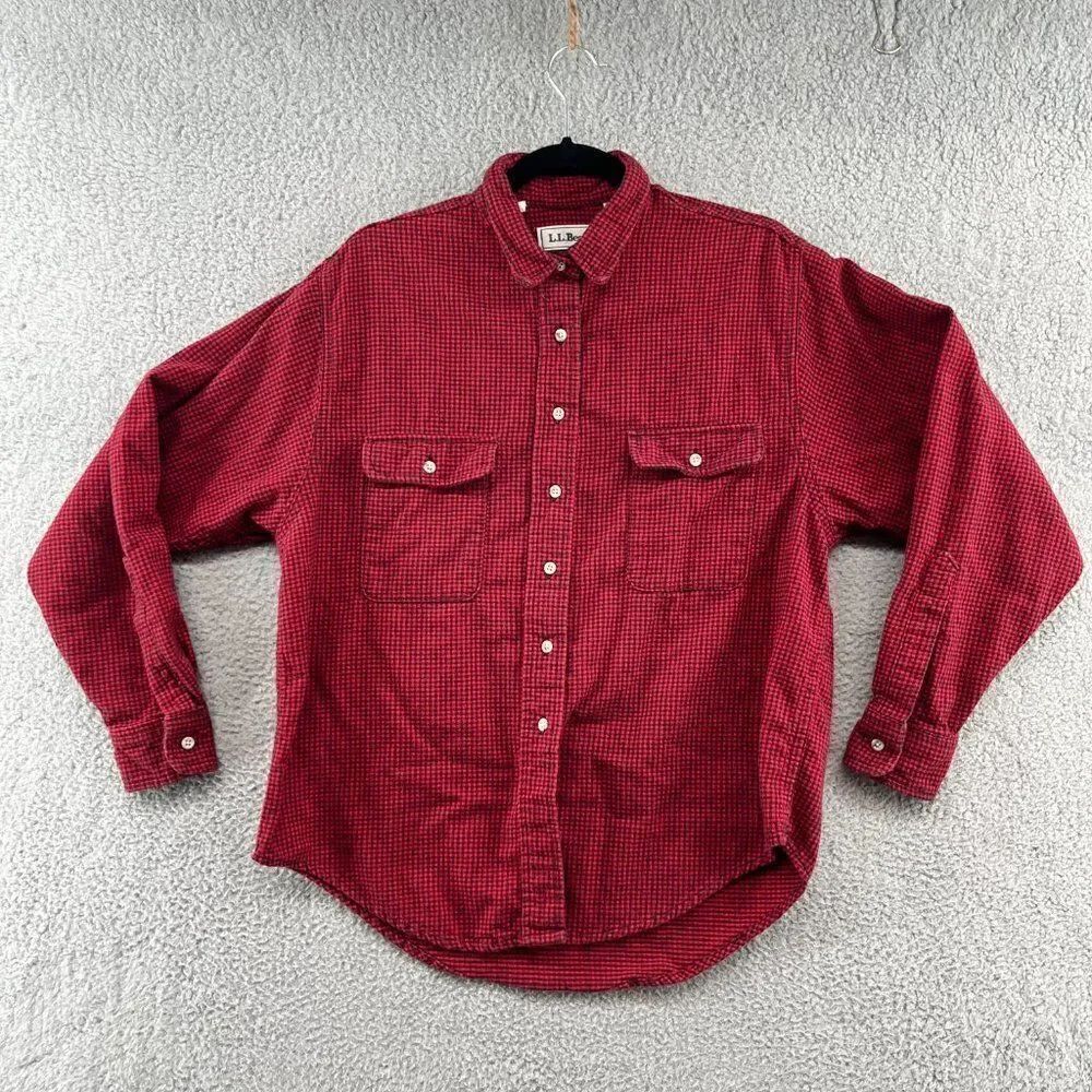 LL bean vintage womens flannel checkered redāblackāplaidāginghamābuffaloāMedium
